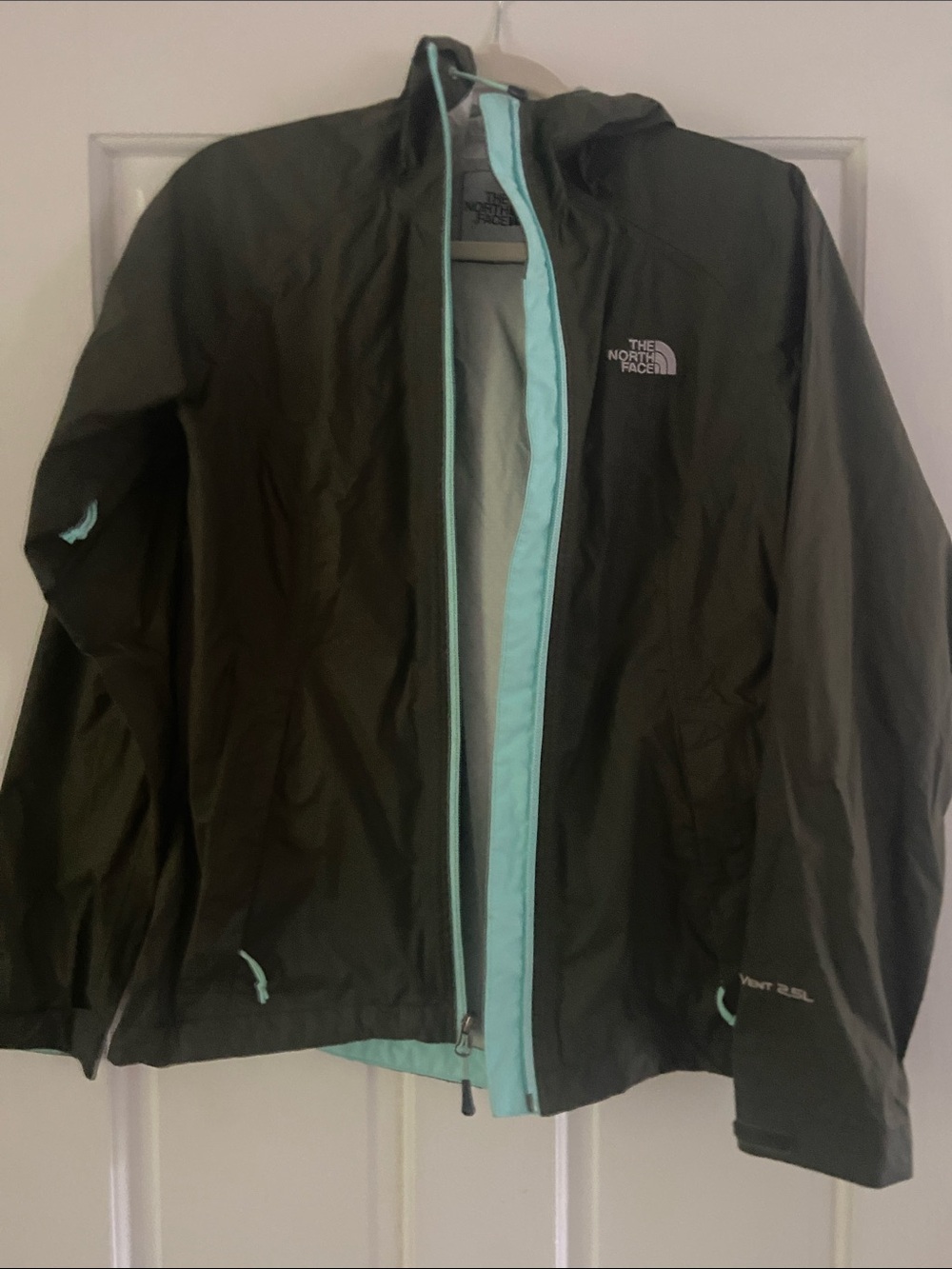 The North Face olive green Jacket with Aqua Trim